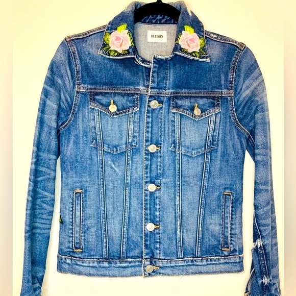 Hudson Jeans The Classic Rose Embroidered Denim Jacket Size XS! - Picture 3 of 12